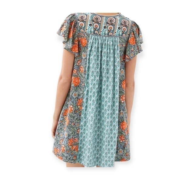 Anthropologie Astrid tunic mini dress in blue green‎ motif, New with tag - Picture 3 of 16